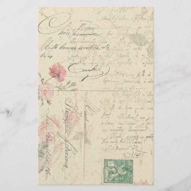 Rose Floral French Ephemera Stationery (Front)