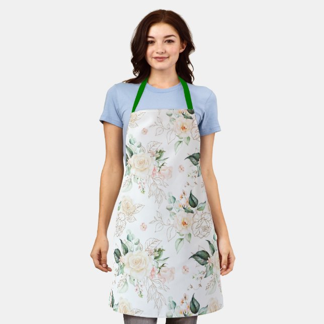Rose Floral Garden Pattern Apron (Worn)