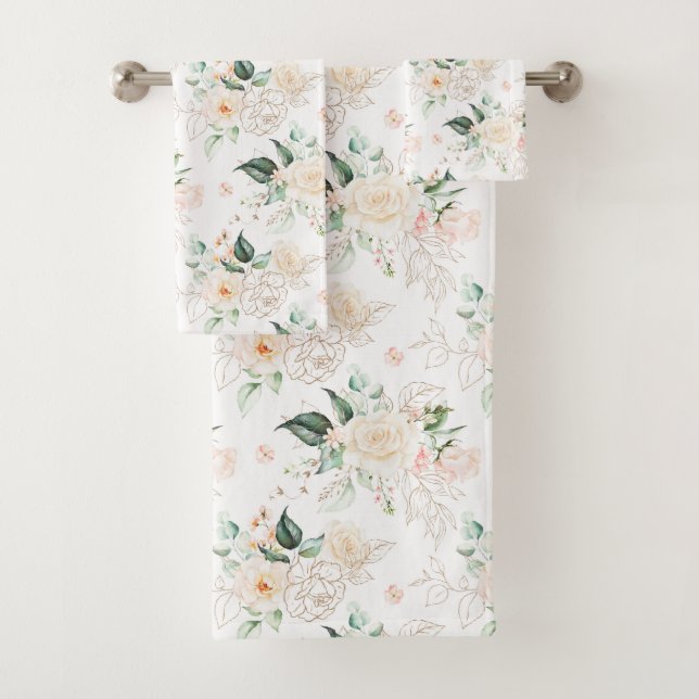 Rose Floral Garden Pattern Bath Towel Set (Insitu)