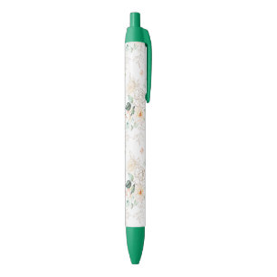 Rose Floral Garden Pattern Black Ink Pen