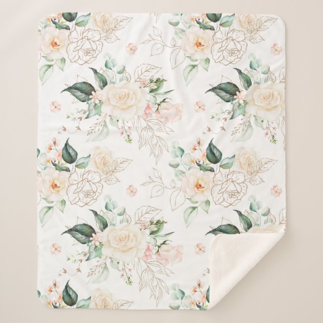 Rose Floral Garden Pattern Sherpa Blanket (Front)