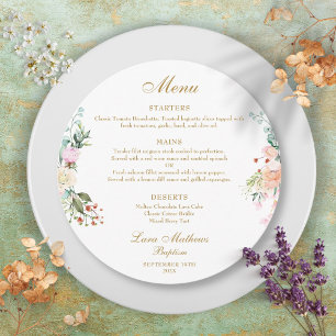 Rose Floral Garland Baptism Christening Plate Menu