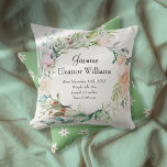 Rose Floral Garland Personalised Baby Birth Stats  Cushion<br><div class="desc">This floral personalised birth stats keepsake throw pillow features a delicate watercolor garland of summer roses surrounding the baby's name and birth stats. The reverse has a cute daisy pattern on an emerald green background. Designed by Thisisnotme©</div>