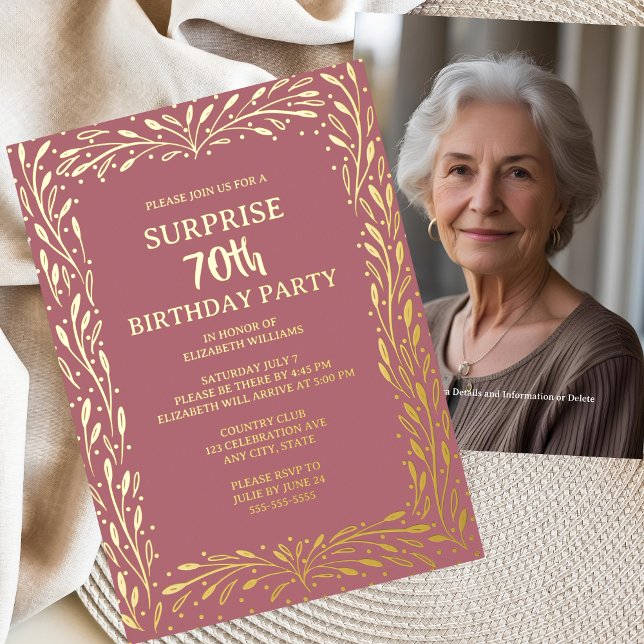 Rose Floral Glam 70th Custom Surprise Birthday  (Creator Uploaded)