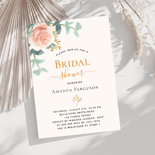 Rose floral greenery blush luxury Bridal Shower Invitation