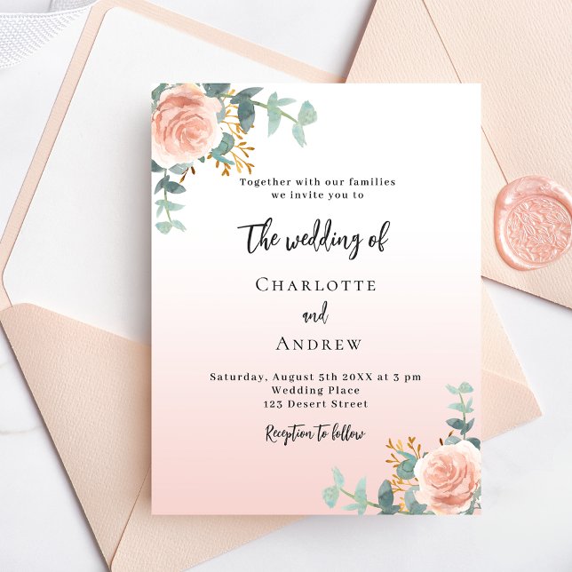 Rose floral greenery budget wedding invitation (Creator Uploaded)
