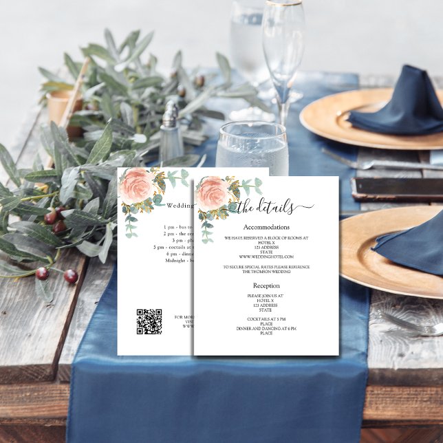 Rose floral greenery wedding program details QR Flyer (Creator Uploaded)