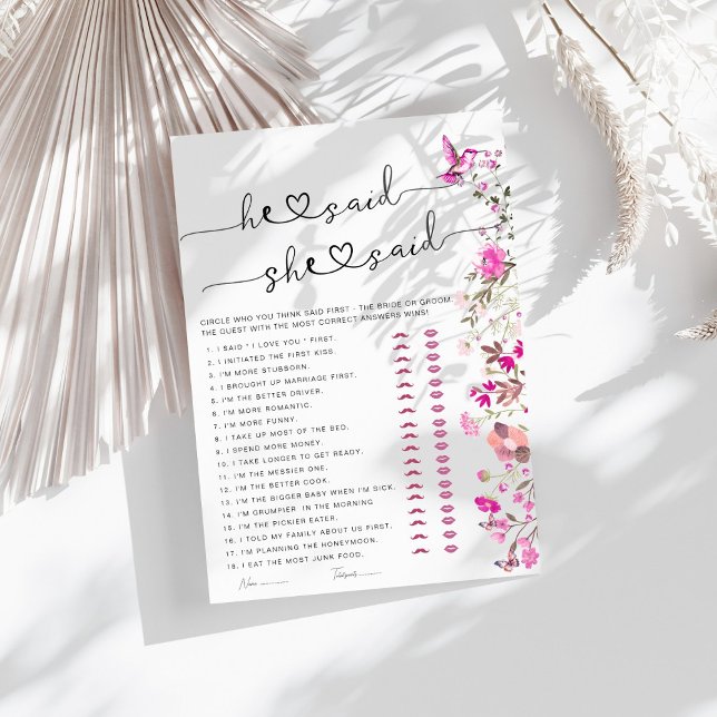 Rose Floral He Said She Said Bridal Shower Game  (Creator Uploaded)
