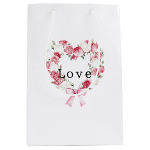 Rose Floral Hearts Bridal Shower Medium Gift Bag