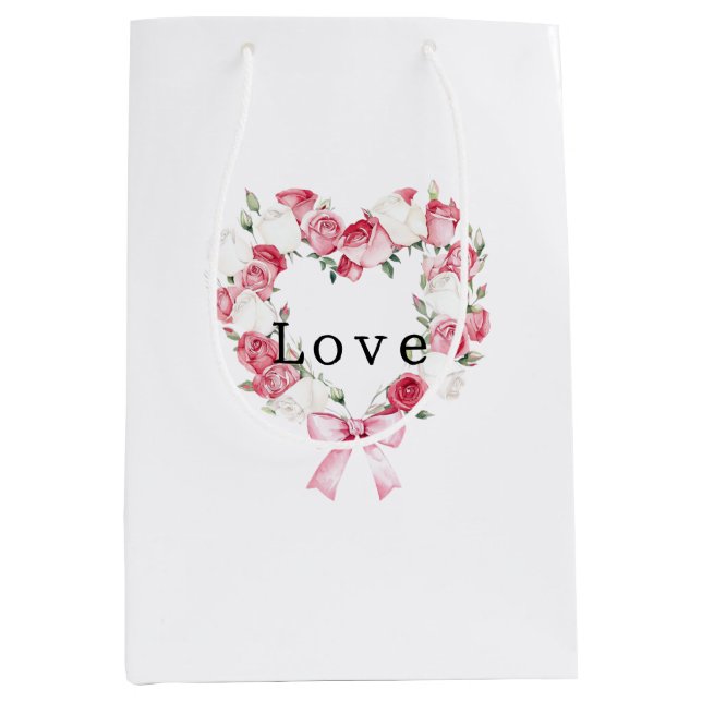 Rose Floral Hearts Bridal Shower Medium Gift Bag (Front)