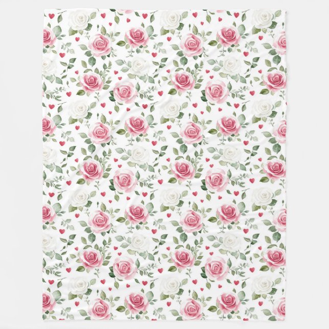 Rose Floral Hearts   Fleece Blanket (Front)