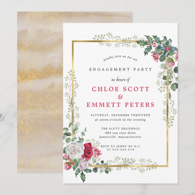 Rose Floral Holly  Engagement Party Invitation (Front/Back)