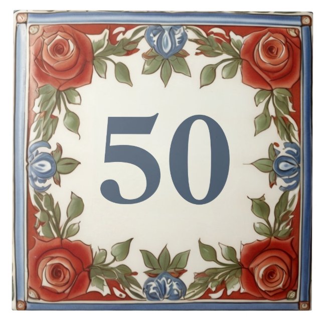 Rose Floral House Door Number Plate Sign Plaque Tile (Front)