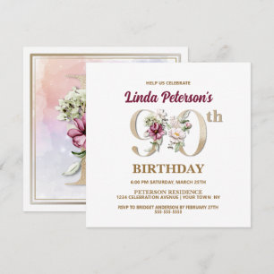 Rose Floral L 90th Birthday Party Invitation