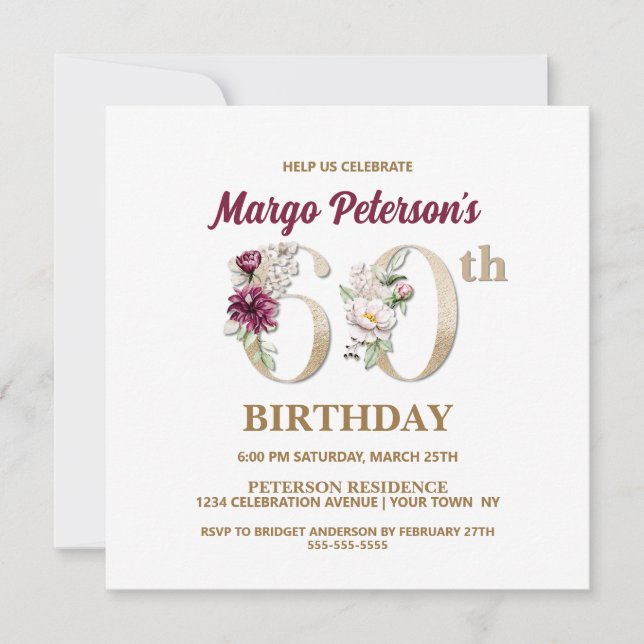 Rose Floral M 60th Birthday Party Invitation (Front)