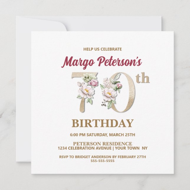 Rose Floral M 70th Birthday Party Invitation (Front)