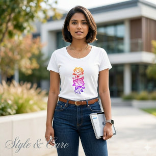 Rose Floral Mark Womens Trendy Casual T Shirt