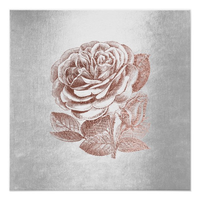 Rose Floral Metallic Pink Gold Silver Gray Minimal Poster (Front)