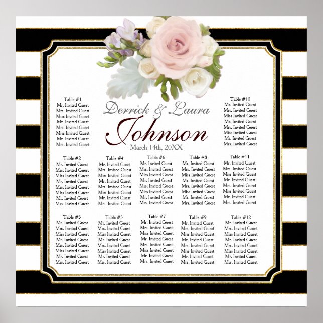 Rose Floral Modern Reception Table Seating Chart (Front)