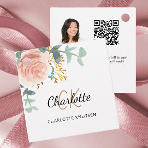 Rose floral monogram name business QR photo tag