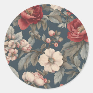 Rose Floral on Spruce Classic Round Sticker