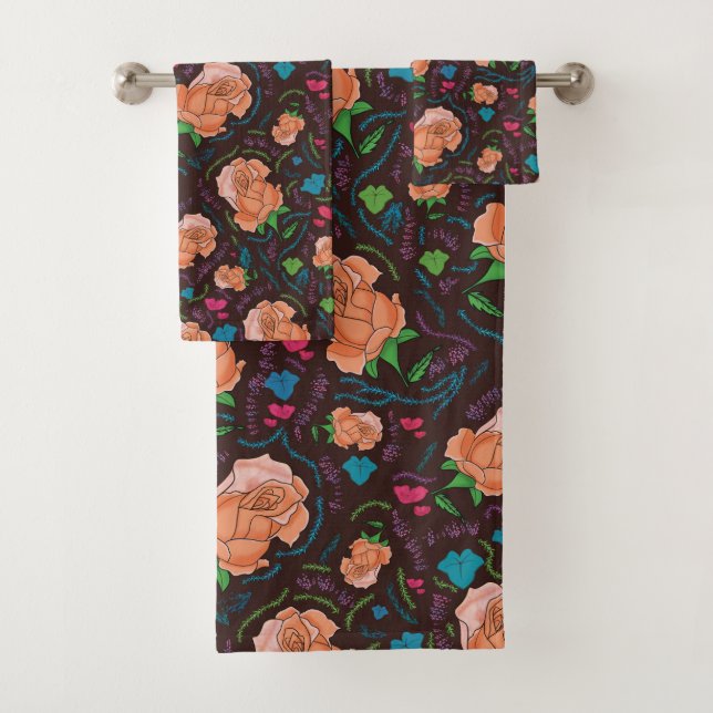 Rose floral pattern bath towel set (Insitu)