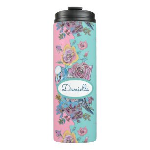 Rose Floral Roses Budgie Bird Womans Pink Aqua  Thermal Tumbler