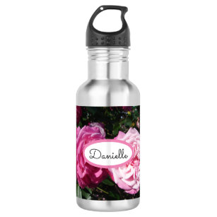 Rose Floral Roses Vintage Garden Womans Pink Black 532 Ml Water Bottle