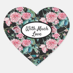 Rose Floral Roses Vintage Garden Womans Pink Black Heart Sticker