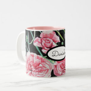 Rose Floral Roses Vintage Garden Womans Pink Black Two-Tone Coffee Mug