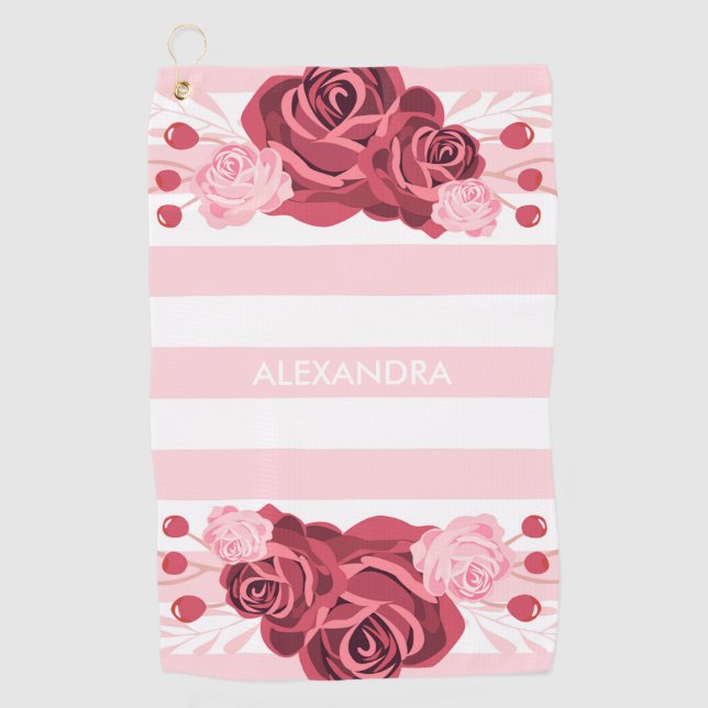 Rose Floral Stripes Golf Towel (Front)
