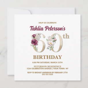 Rose Floral T 60th Birthday Party Invitation