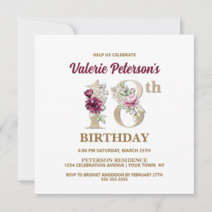 Rose Floral V 18th Birthday Party Invitation