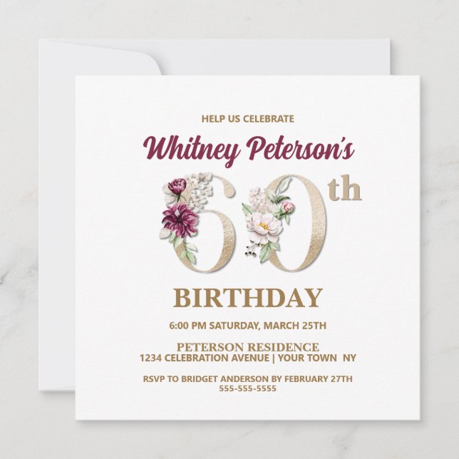 Rose Floral W 60th Birthday Party Invitation (Front)