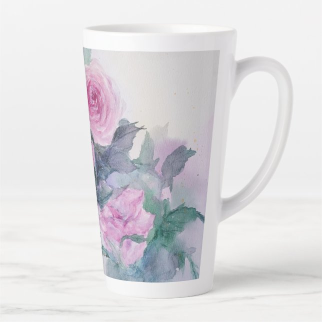 Rose Floral Watercolor Art Latte Mug (Right)