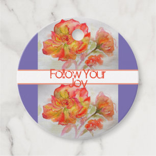 Rose Floral Watercolour Orange Follow Your Joy Gif Favour Tags