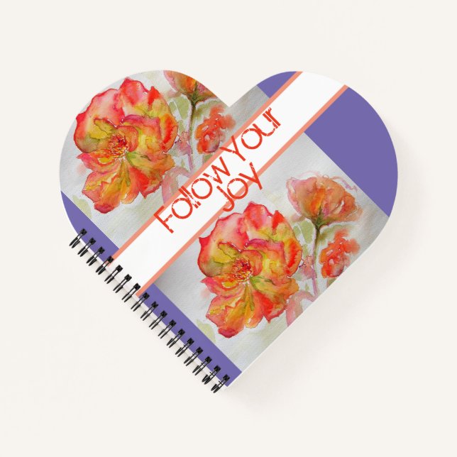 Rose Floral Watercolour Orange Follow Your Joy Notebook (Front)