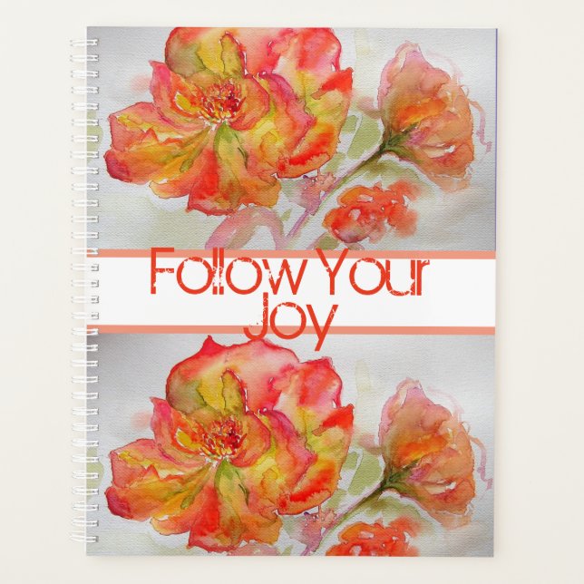Rose Floral Watercolour Orange Follow Your Joy Planner (Front)