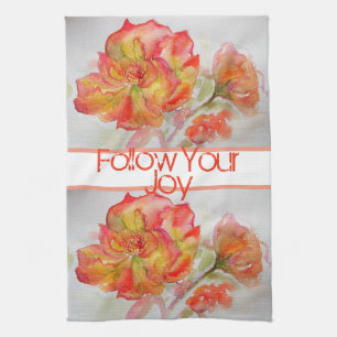Rose Floral Watercolour Orange Follow Your Joy Tea Towel