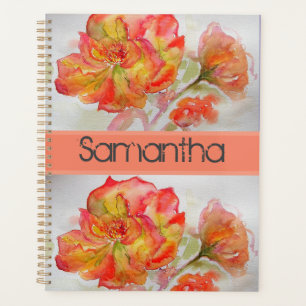 Rose Floral Watercolour Orange Peach Pink Notebook Planner