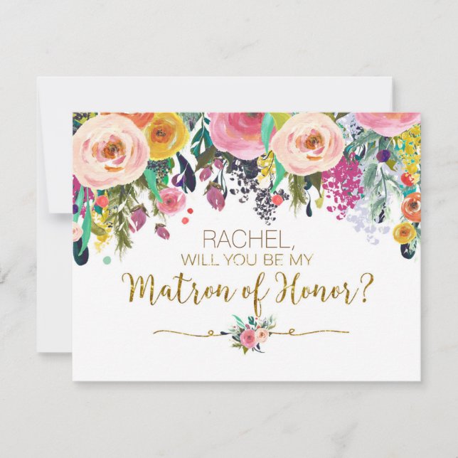Rose floral Will You Be My Matron Of Honour card (Front)