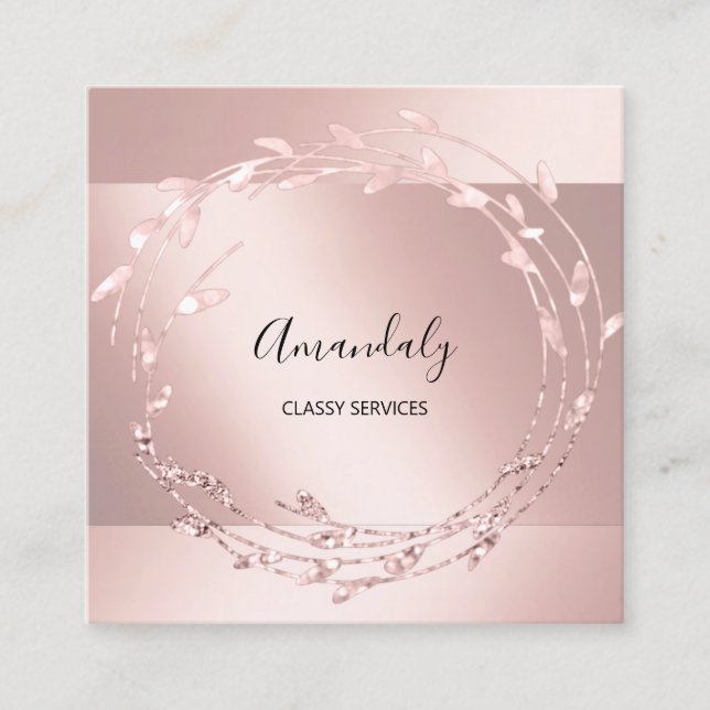 Rose Floral Wreath Elegant Event Planner Pink Square Business Card (Front)