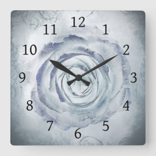 Rose Flower 13 blue Square Wall Clock