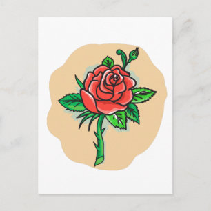 Rose Flower Bud Leaves Thorn Tattoo Postcard