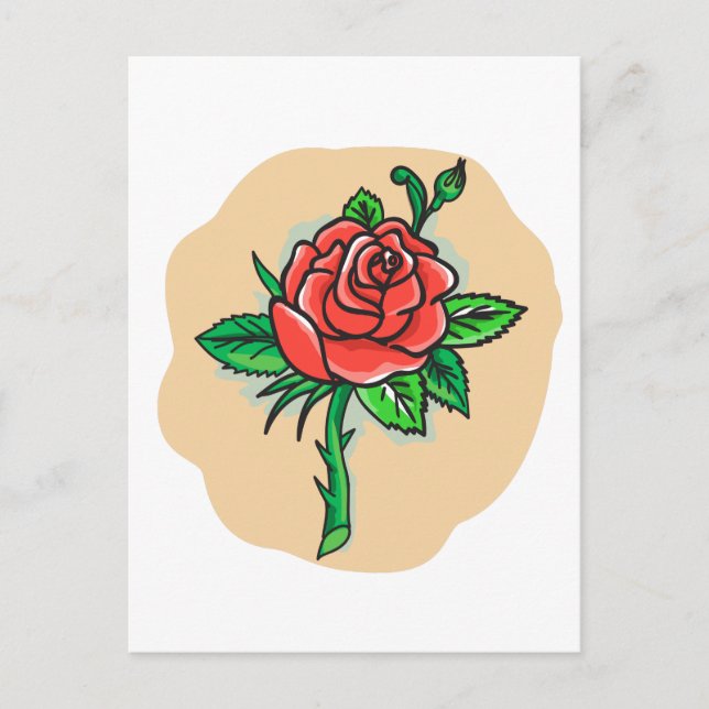 Rose Flower Bud Leaves Thorn Tattoo Postcard (Front)