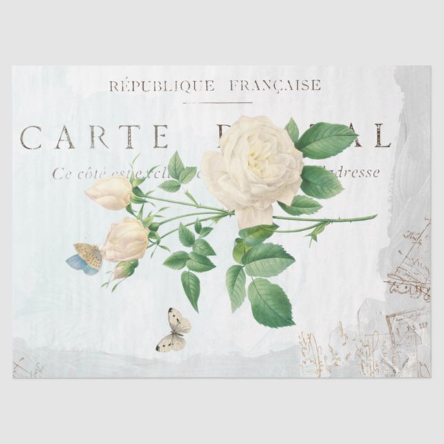 Rose Flower Butterfly Carte Postale Blue Painted Tissue Paper (Front)
