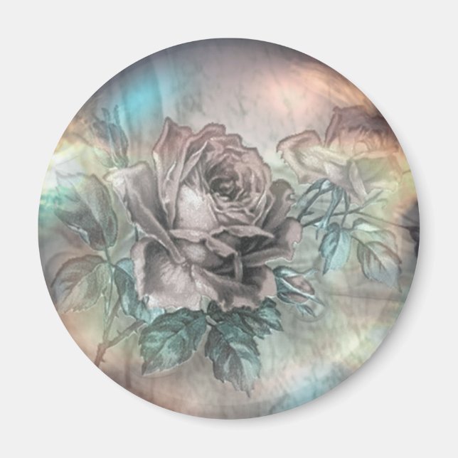 Rose flower crystal opal glow vintage magnet (Front)