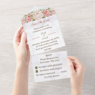 Rose Flower Customised Save The Date All In One Invitation