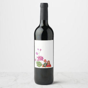 Rose flower design wine label
