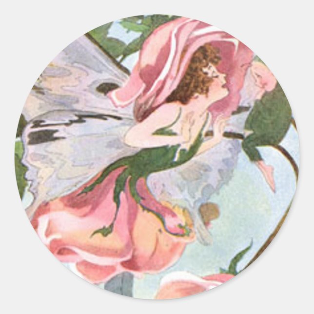 Rose Flower Fairy Classic Round Sticker (Front)
